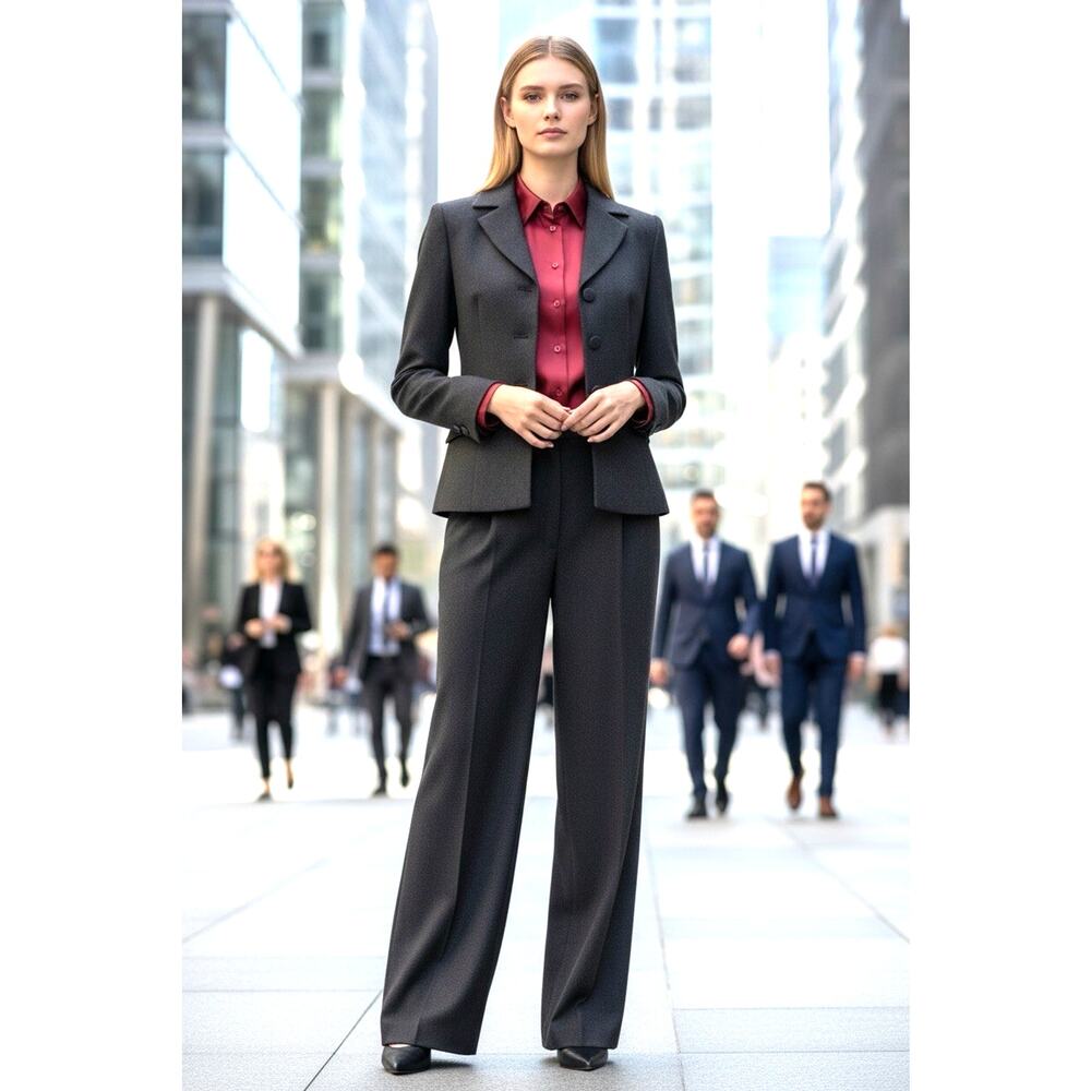 VTG Jones New York 100% Wool Gray Pant Suit 2pc Set Career Professional Sz 6
